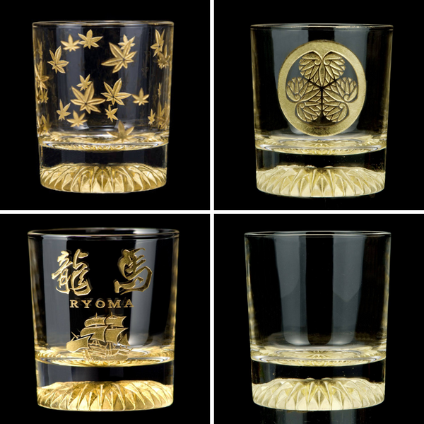 Golden Rock Glass (with Sengoku Warlord family crest) in Kanazawa, JAPAN - Kurumira Shop