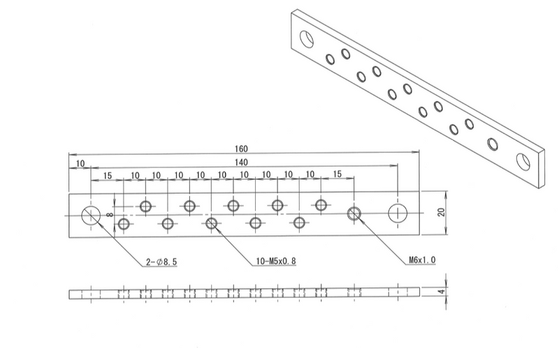 Cl100-1/2H Copper and Nickel-plated Earth Bar (160mm/20mm/4mm) Model No: H20-10 (10pcs) - Kurumira Shop