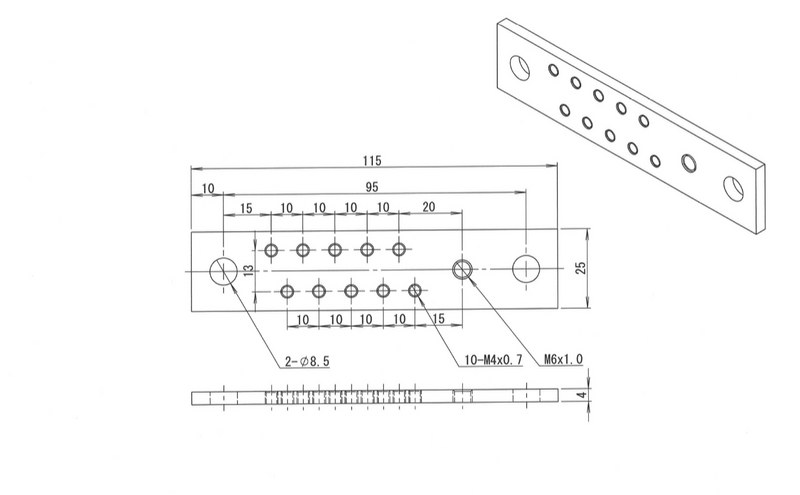 Cl100-1/2H Copper and Nickel-plated Earth Bar (115mm/25mm/4mm) Model No: H25-10 (10 pcs) - Kurumira Shop