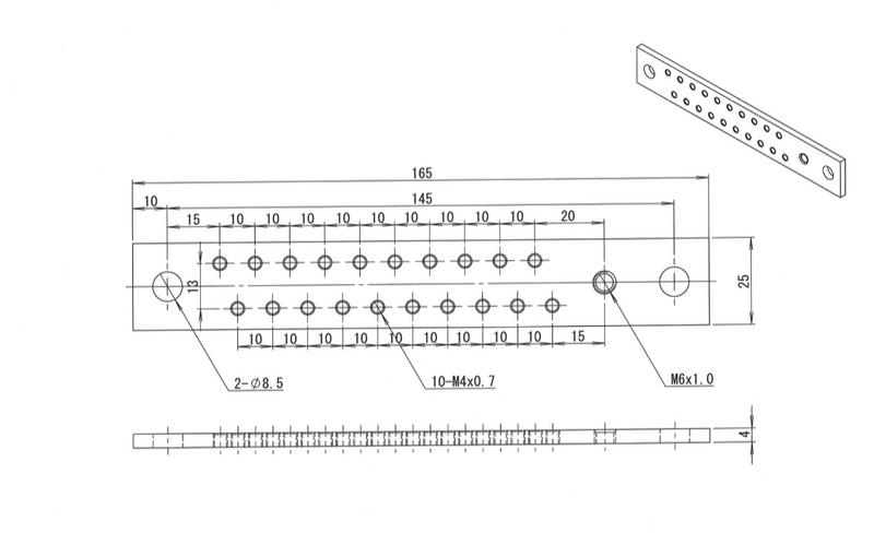 Cl100-1/2H Copper and Nickel-plated Earth Bar (165mm/25mm/4mm) Model No: H25-20 (10pcs) - Kurumira Shop