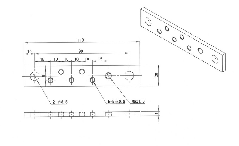 Cl100-1/2H Copper and Nickel-plated Earth bar (110mm/20mm/4mm) Model No: H20-5 (10pcs) - Kurumira Shop