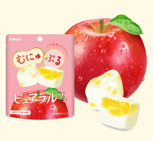 Special Sale! Kabaya Pureral Pure Apple Gummies 58g x 3 Juicy Real Apple Made in JAPAN - Tokyo Sakura Mall