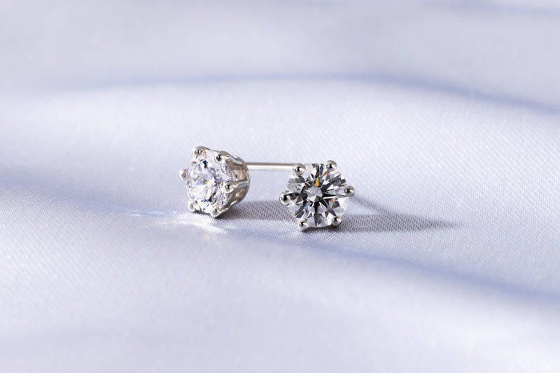 Pt950 Solitaire Round Earrings with Lab-Grown Diamond (1.0ct, Certified) Made in JAPAN - YUUKI JEWELLERY JAPAN