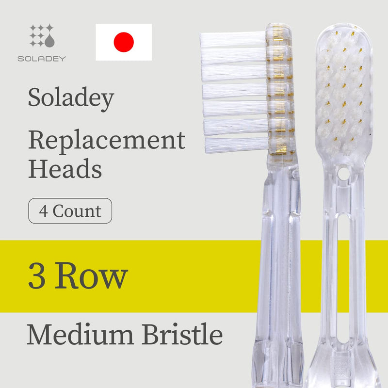 Soladey Ionic Toothbrush Replacement Brush Heads Refill 4 Count -3 Row Medium BristleIonic Made in JAPAN - Shiken