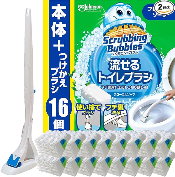 Scrubbing Bubbles Flushable Toilet Brush with Floral Soap Scent - Handle + Refills (16 Pieces)Made in JAPAN - Tokyo Sakura Mall