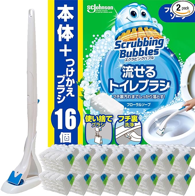 Scrubbing Bubbles Flushable Toilet Brush with Floral Soap Scent - Handle + Refills (16 Pieces)Made in JAPAN - Tokyo Sakura Mall