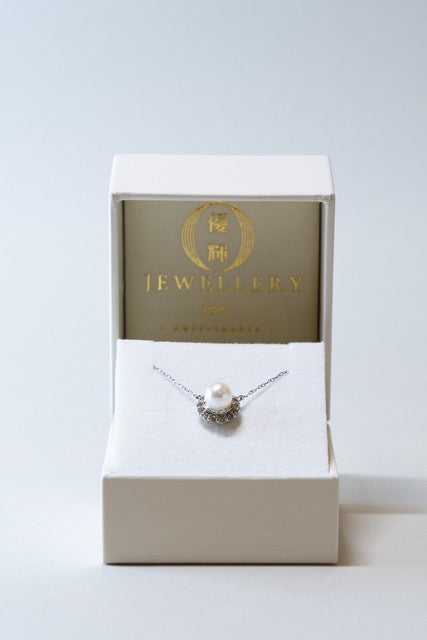 PT950 Akoya Pearl 6.5mm Natural Diamond 0.05ct Aquamarine Pendant Made in JAPAN - YUUKI JEWELLERY JAPAN