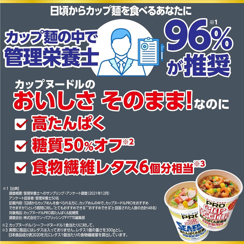 NISSIN Seafood Cup Noodle PRO Haute teneur en protéines et faible teneur en sucre 78 g x 12 paquets Japon