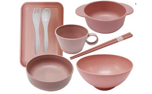 [Antibacterial Baby Tableware Set] Made of Bioplastic with Bamboo Powder Made in Japan - Kawasaki City Store