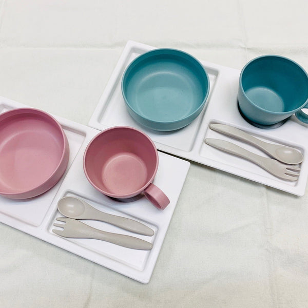 [Antibacterial Baby Tableware Set] Made of Bioplastic with Bamboo Powder Made in Japan - Kawasaki City Store