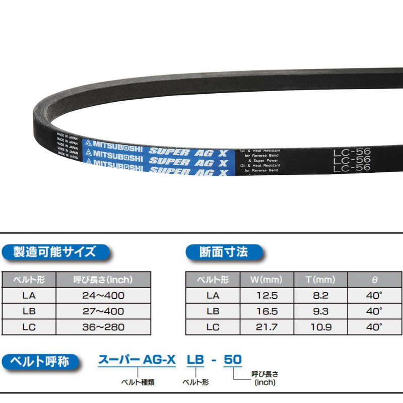 MITSUBOSHI V-Belt for Agricultural Machinery "Super AG-X (A B C)" - Kurumira Shop