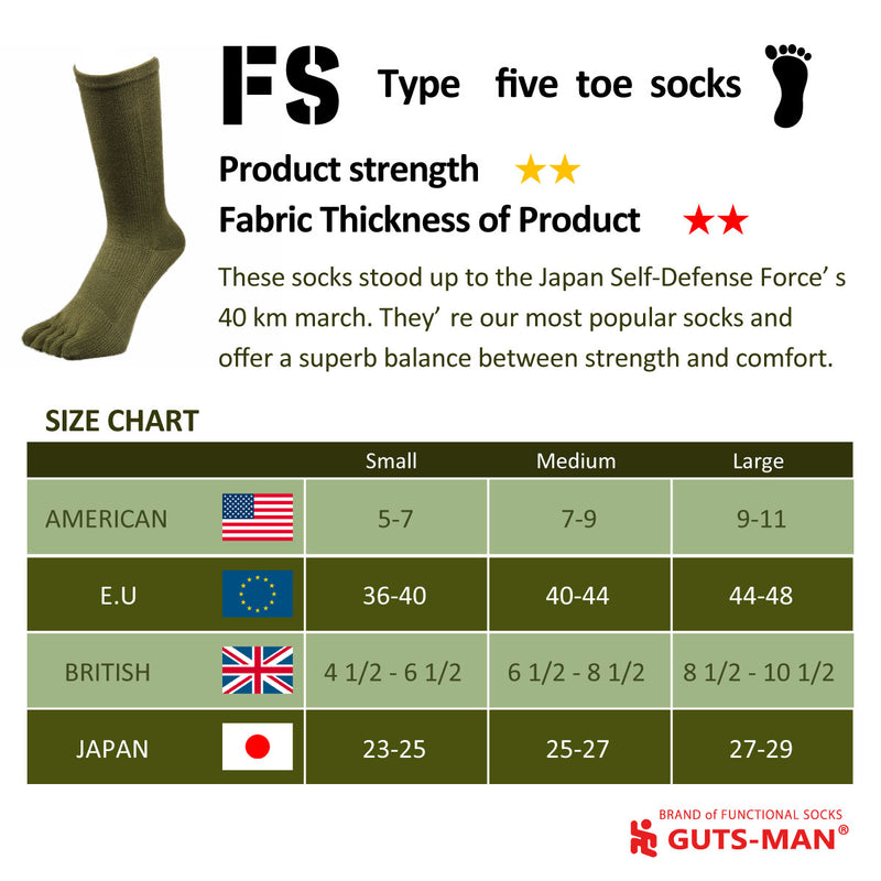 Adopted by Japan Self-Defence Force Socks / GUTS-MAN FS-01 Strong Five-Toe Socks-  Nara Store Japan