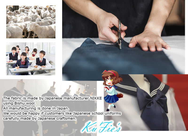 KuFie's Authentic Japanese High-School Girl's Sailor Uniform - Custom-Made Pullover Style for Winter, High-Quality School Apparel from Shizuoka, Japan