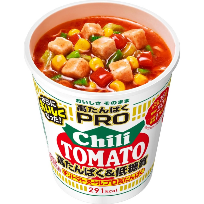 NISSIN Cup Noodle PRO High Protein & Low Sugar Chili Tomato 79g x 12 Packs Japan - Tokyo Sakura Mall