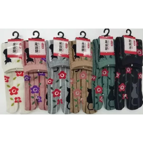 New Set of 6 Cat and camellia pattern Tabi Socks 22-25cm From Nara Japan - The Japan Pride