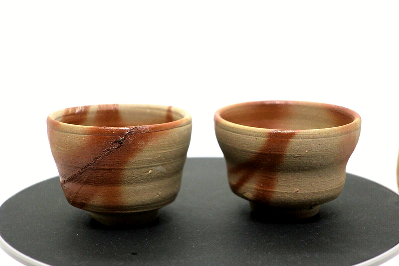 Japanese tokkuri sake bottle and two sake cups Bizen ware From Japan - The Japan Pride