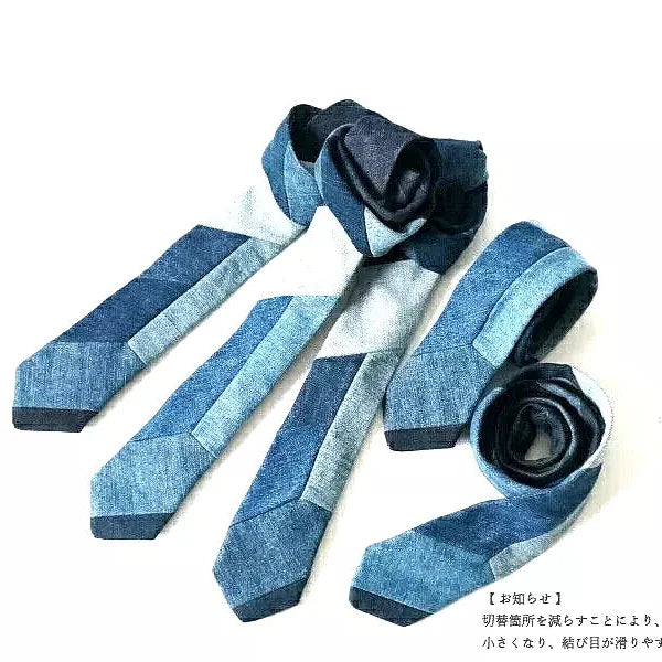 New Patchwork Denim Necktie masterpiece by craftsmen Made in Kurashiki Japan - The Japan Pride