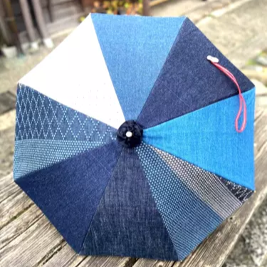 Denim parasol sunshade w/geraldine buttons Handmade by craftsmen from Japan - The Japan Pride