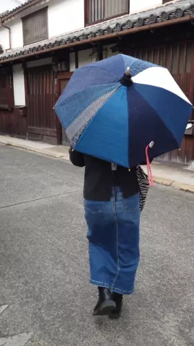 Denim parasol sunshade w/geraldine buttons Handmade by craftsmen from Japan - The Japan Pride