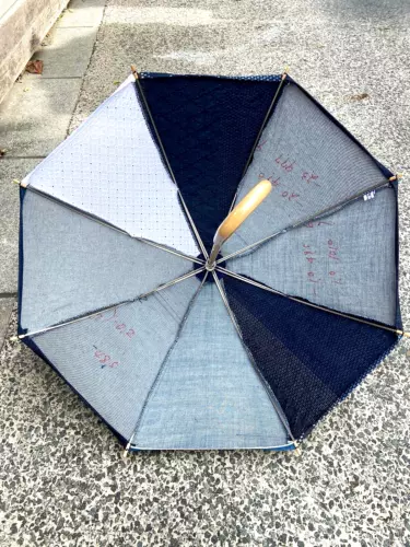 Denim parasol sunshade w/geraldine buttons Handmade by craftsmen from Japan - The Japan Pride