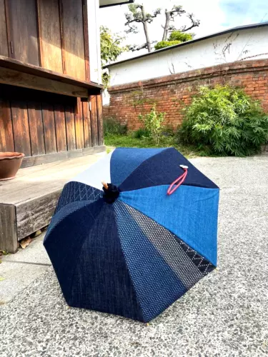 Denim parasol sunshade w/geraldine buttons Handmade by craftsmen from Japan - The Japan Pride