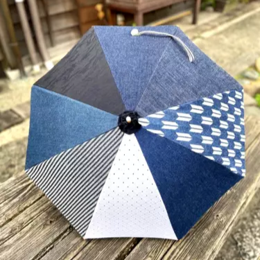 Denim parasol sunshade w/resin buttons Handmade by craftsmen from Japan - The Japan Pride